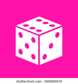 Dice vector icon illustration isolated over bright pink background