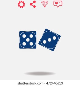 Dice vector icon on grey background.