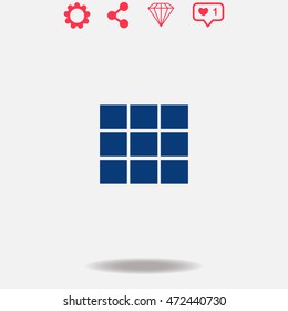 Dice vector icon on grey background.