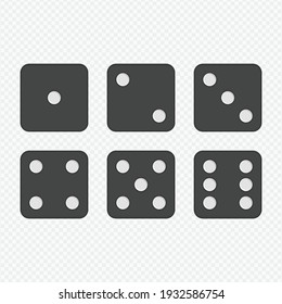 Dice vector icons. Six simple dice for game, modern rounded shape. Modern flat style illustration. EPS 10.