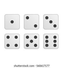 Dice vector icons. Six simple dice for game, modern rounded shape. Modern flat style illustration. EPS 10.