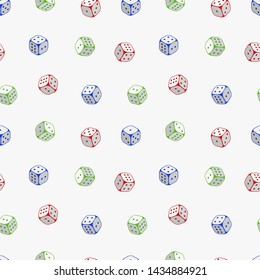 Dice vector seamless pattern on white background