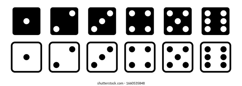 Dice vector set of icons. Gambling collection. Dice isolated black  icon. Gamble chance leisure. EPS 10