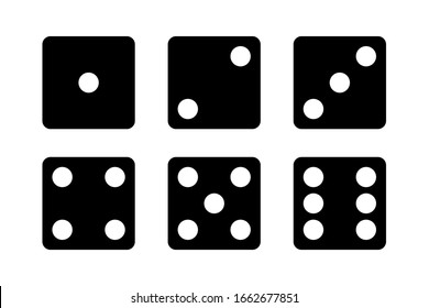 Dice vector set of icons. Gambling collection. Dice isolated black icon. Gamble chance leisure. EPS 10