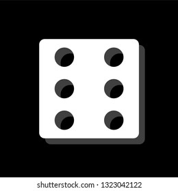 Dice. White flat simple icon with shadow