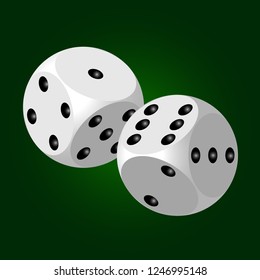 Dice, white, on a green background in vector EPS10