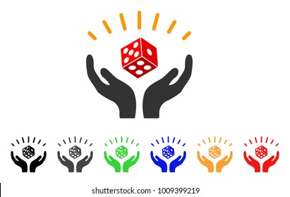 Dice Win Hands icon. Vector illustration style is a flat iconic dice win hands symbol with gray, yellow, green, blue, red, black color versions. Designed for web and software interfaces.