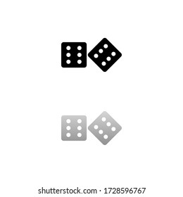 Dices. Black symbol on white background. Simple illustration. Flat Vector Icon. Mirror Reflection Shadow. Can be used in logo, web, mobile and UI UX project