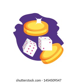 dices cubes casino game with coins dollars