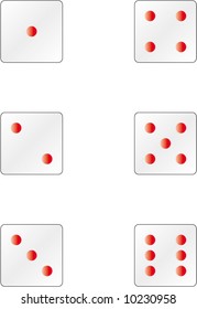 Dices with different sides of numbers showing