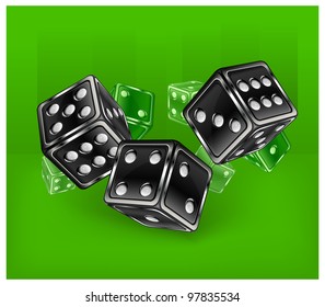 Dices for dribbling on green, vector illustration, casino gambling