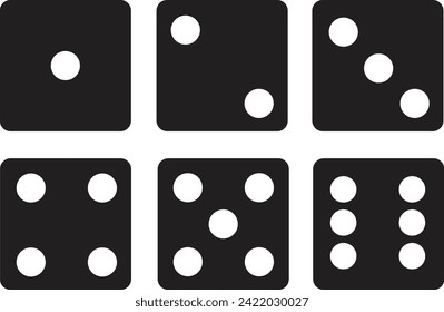 Dices Rellenar Iconos Set. Juego para juegos de azar, Casino Dices de uno a seis puntos, con fondo transparente. Símbolos de emoción. Logotipos de pasión. Apuestas para equipos de casino. para el juego de la fortuna.