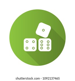 Dices Flat Design Long Shadow Glyph Icon. Probability Theory. Gambling. Vector Silhouette Illustration