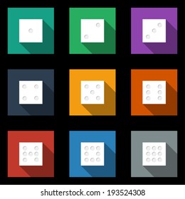 Dices Flat Icons Set with long shadow