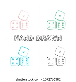 Dices hand drawn icons set. Probability theory. Gambling. Color brush stroke. Isolated vector sketchy illustrations