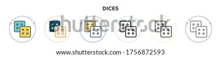 Dices icon in filled, thin line, outline and stroke style. Vector illustration of two colored and black dices vector icons designs can be used for mobile, ui, web