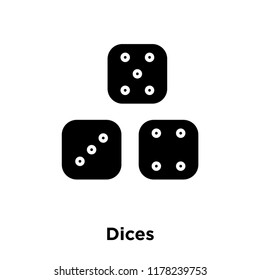 Dices icon vector isolated on white background, logo concept of Dices sign on transparent background, filled black symbol