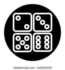 Dices icon, vector on black circle. White background