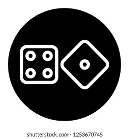 Dices icon vector on black circle. White background