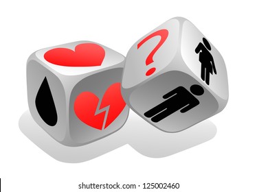 Dices isolated on white background with symbols woman and man