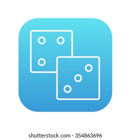 Dices line icon for web, mobile and infographics. Vector white icon on the blue gradient square with rounded corners isolated on white background.