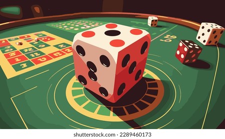 Dices on table, casino background, 2d illustration