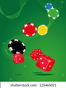 Dices and Poker Chips on a shimmering background,Vector illustration.