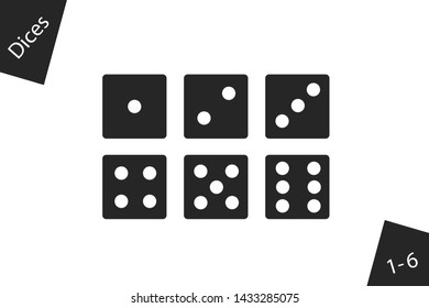 Dices Set 1 To 6 - Vector Illustration - Isolated On White Background
