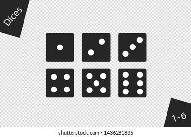 Dices Set 1 To 6 - Vector Illustration - Isolated On Transparent Background
