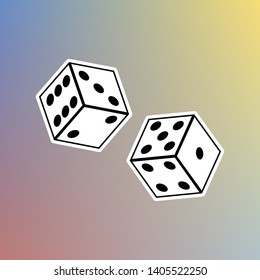 Dices sign. Black icon in white shell at pastel color background. Illustration.