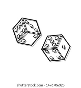 Dices sign. Black line icon with gray shifted flat filled icon on white background. Illustration.