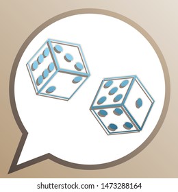Dices sign. Bright cerulean icon in white speech balloon at pale taupe background. Illustration.