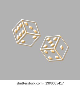 Dices sign. Emboss effect with light orange icon on gray background.