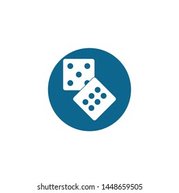 Dices sign icon. Casino game symbol. Flat dice icon. Round button with flat game icon. Vector