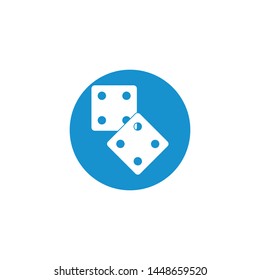 Dices sign icon. Casino game symbol. Flat dice icon. Round button with flat game icon. Vector