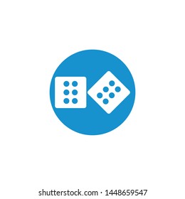 Dices sign icon. Casino game symbol. Flat dice icon. Round button with flat game icon. Vector