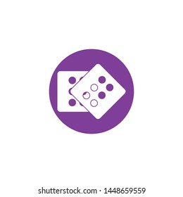 Dices sign icon. Casino game symbol. Flat dice icon. Round button with flat game icon. Vector