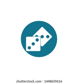 Dices sign icon. Casino game symbol. Flat dice icon. Round button with flat game icon. Vector