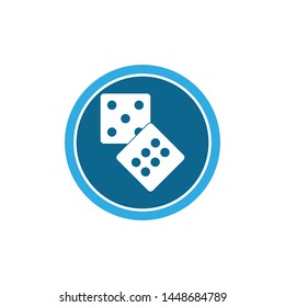 Dices sign icon. Casino game symbol. Flat dice icon. Round button with flat game icon. Vector