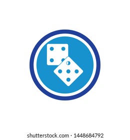 Dices sign icon. Casino game symbol. Flat dice icon. Round button with flat game icon. Vector