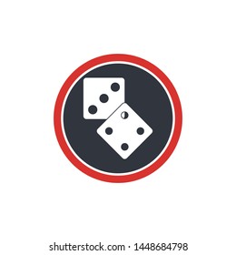 Dices sign icon. Casino game symbol. Flat dice icon. Round button with flat game icon. Vector