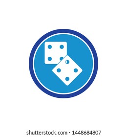 Dices sign icon. Casino game symbol. Flat dice icon. Round button with flat game icon. Vector