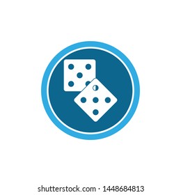 Dices sign icon. Casino game symbol. Flat dice icon. Round button with flat game icon. Vector