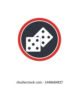 Dices sign icon. Casino game symbol. Flat dice icon. Round button with flat game icon. Vector