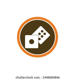 Dices sign icon. Casino game symbol. Flat dice icon. Round button with flat game icon. Vector