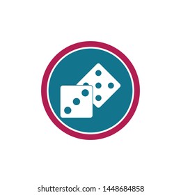 Dices sign icon. Casino game symbol. Flat dice icon. Round button with flat game icon. Vector