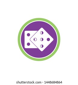 Dices sign icon. Casino game symbol. Flat dice icon. Round button with flat game icon. Vector