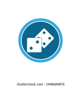 Dices sign icon. Casino game symbol. Flat dice icon. Round button with flat game icon. Vector