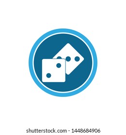 Dices sign icon. Casino game symbol. Flat dice icon. Round button with flat game icon. Vector
