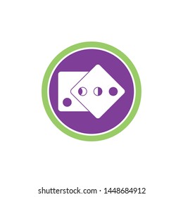 Dices sign icon. Casino game symbol. Flat dice icon. Round button with flat game icon. Vector